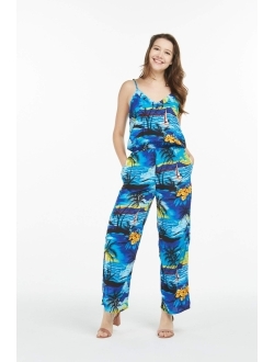 Hawaii Hangover Women's Hawaiian Strap V with Pockets Jumpsuit in Sunset Blue