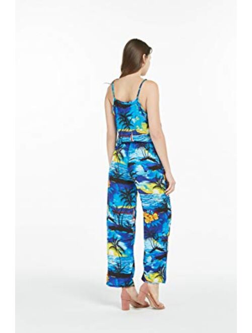 Hawaii Hangover Women's Hawaiian Strap V with Pockets Jumpsuit in Sunset Blue