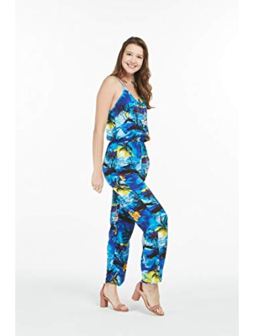 Hawaii Hangover Women's Hawaiian Strap V with Pockets Jumpsuit in Sunset Blue
