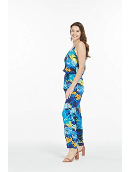 Hawaii Hangover Women's Hawaiian Strap V with Pockets Jumpsuit in Sunset Blue