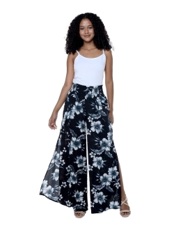 Hawaii Hangover Lady High Slit Wide Leg Pants in Midnight Bloom