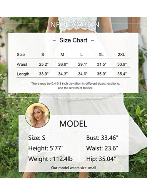 Realipopo Women's Elastic High Waist Swiss Dot Pleated A-Line Swing Midi Skirts