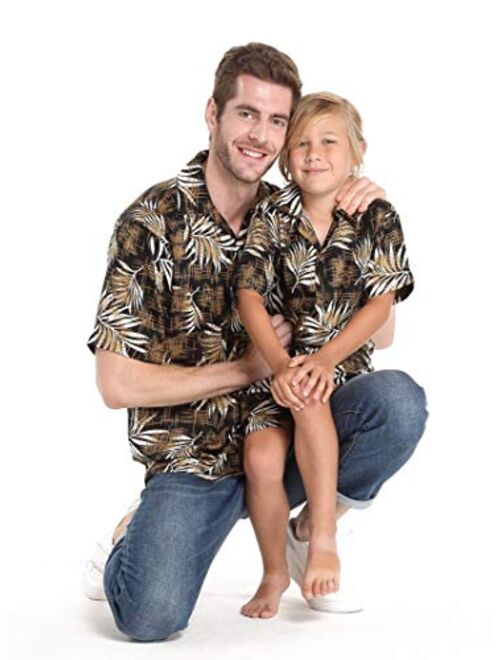 Hawaii Hangover Matching Hawaiian Luau Outfit Men Boy Shirts in Leaves in Black