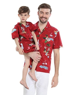 Hawaii Hangover Matching Father Son Hawaiian Luau Outfit Christmas Men Shirt Boy Shirt Shorts Red Santa Flamingo