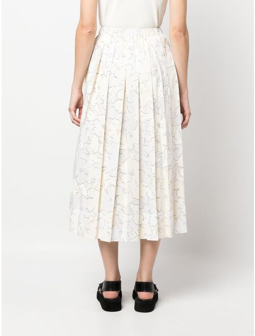 Plan C pleated floral-print midi skirt