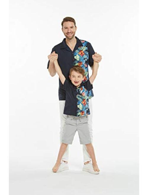 Hawaii Hangover Matching Father Son Hawaiian Luau Outfit Men Shirt Boy Shirt Wispy Cereus in Navy