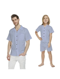 Hawaii Hangover Matching Father Son Linen Outfit Men Shirt Boy Shirt Shorts Solid Colors