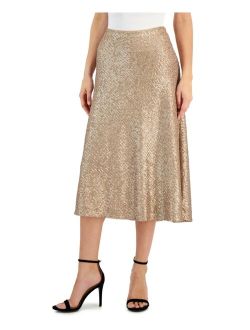 Women's Sequined Shimmering Pull-On Midi Skirt