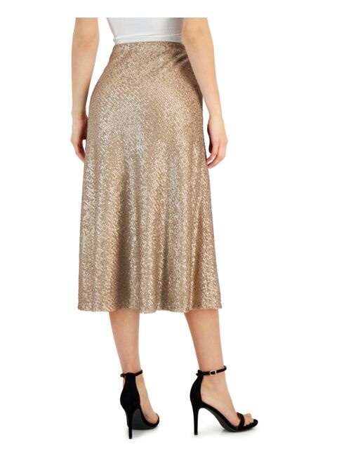 Anne Klein Women's Sequined Shimmering Pull-On Midi Skirt