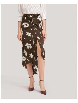 Vintage Midi Silk Floral Printed Skirt for Women
