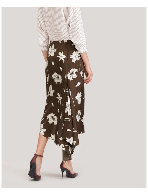 LILYSILK Vintage Midi Silk Floral Printed Skirt for Women