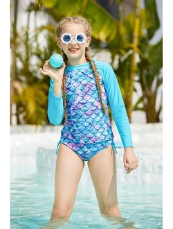 swimsobo Toddler Girls Rash Guard Swimsuit Kids 2 Piece Bathing Suit Long Sleeve Beach Swimwear 3-10 Years