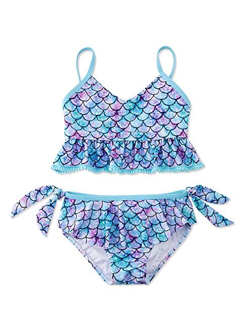 swimsobo Girls Mermaid Swimsuit Ruffle Bathing Suit Kids Two Piece Bikini Set for 3-12 Years