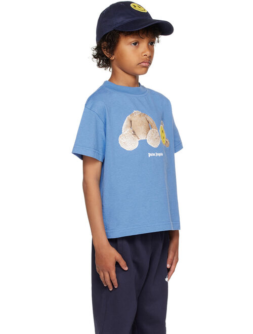 PALM ANGELS Kids Blue Smiley Edition Bear T-Shirt