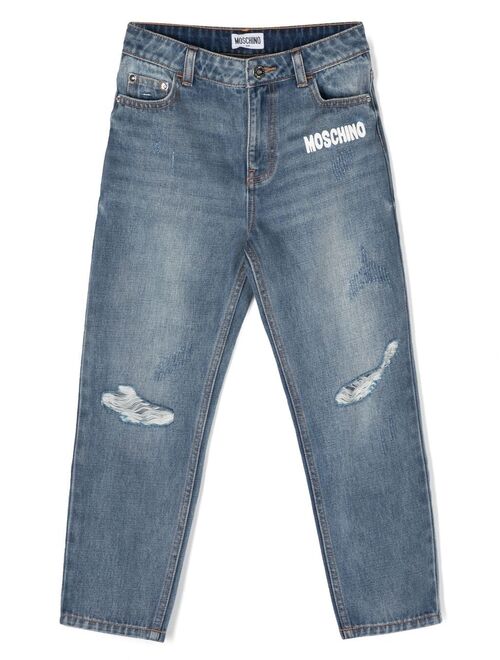 Moschino Kids logo-print straight jeans