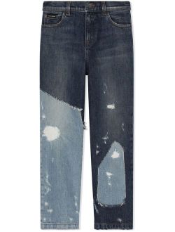 Kids patchwork distressed jeans
