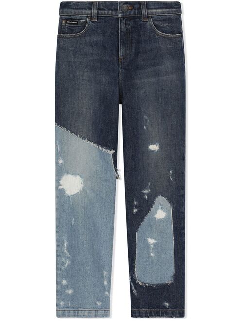 Dolce & Gabbana Kids patchwork distressed jeans