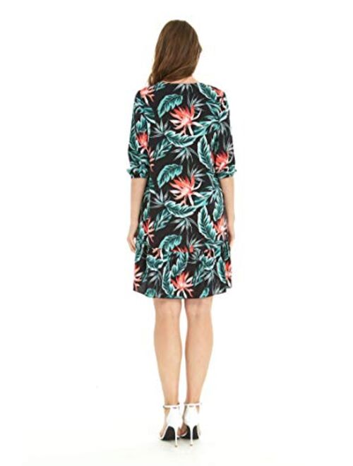 Hawaii Hangover Matchable Hawaiian Luau Mother Daughter Women 3/4 Sleeve Ruffle Dress or Girl Round Neck Dress in Blooming Lily