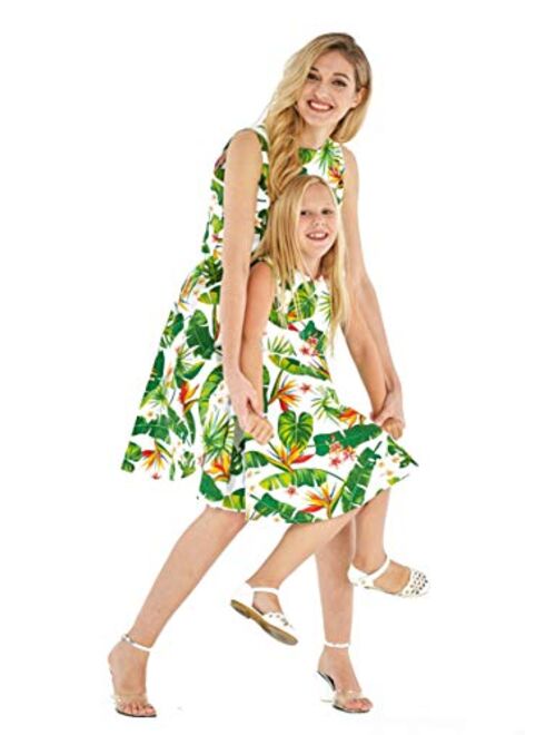 Hawaii Hangover Matching Hawaiian Luau Mother Daughter Vintage Fit and Flare Dresses in Tropical Patterns
