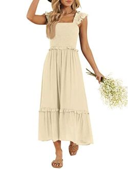 LILLUSORY Womens Midi Dresses 2023 Summer Smocked Sleeveless Flowy Long Maxi Dress