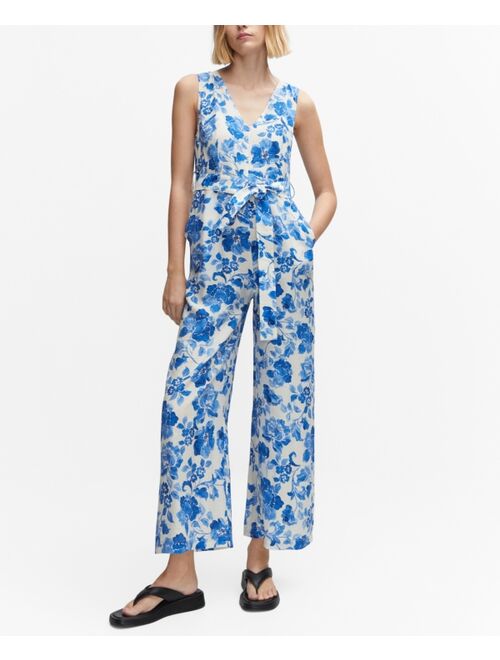 MANGO Women's Floral-Print Tie Jumpsuit