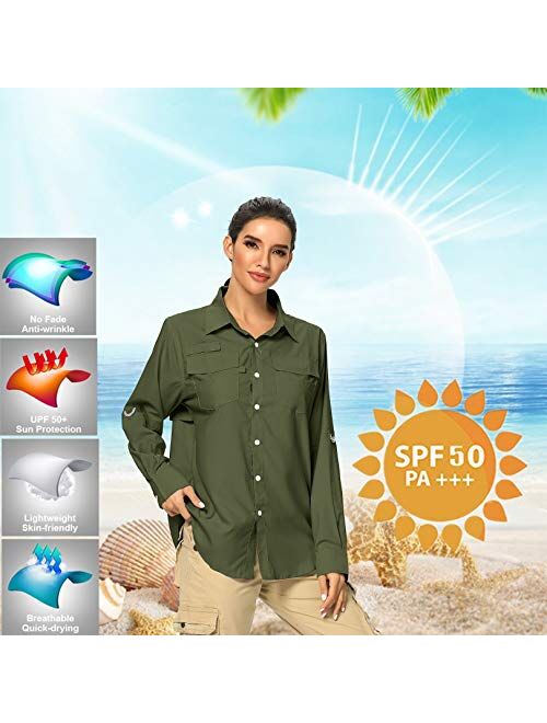 Jessie Kidden Women's Quick Dry Sun UV Protection Convertible Long Sleeve Shirts for Hiking Camping Fishing Sailing