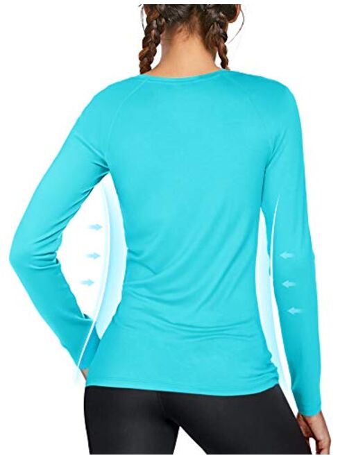 Isnowood Women's Long Sleeve UPF 50+ UV Sun Protection Shirts Athletic Rash Guard Swim Shirt/Hoodie for Outdoor Diving Hiking