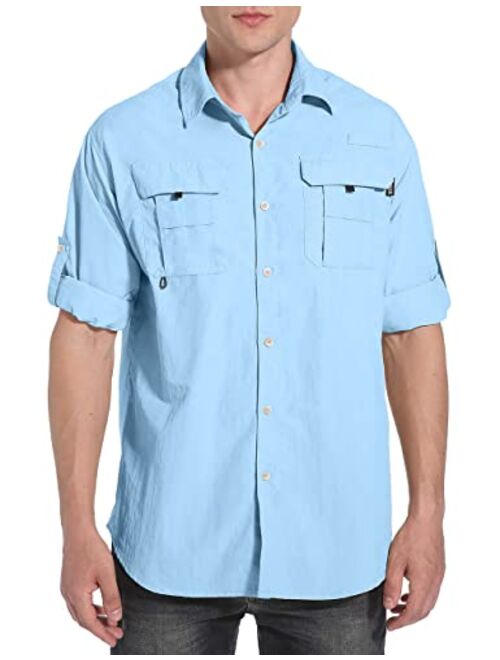 NOMINATE Mens Long Sleeve Fishing Shirts UPF 50+ UV Protection Sun Shirts Quick Drying Hiking Lightweight