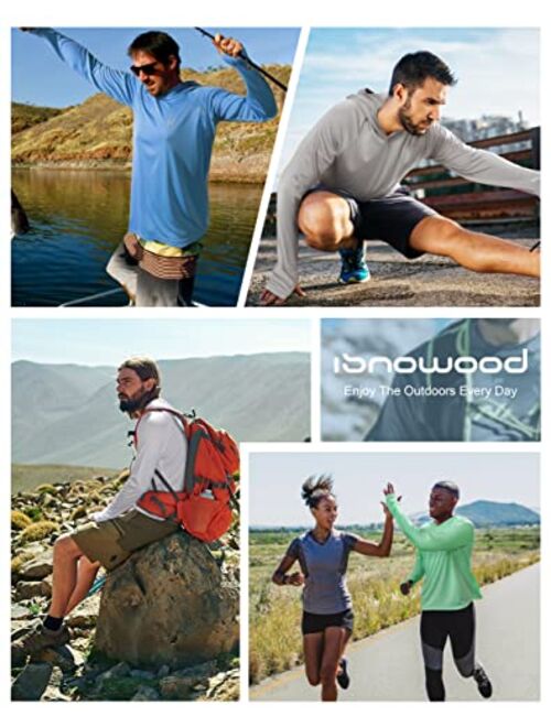 isnowood Sun Shirt UPF 50+ Men's Fishing Long Sleeve UV Protection Hoodie Hiking Rash Guard Swimming Running
