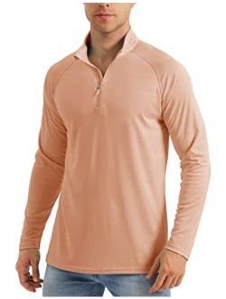 Men's Long Sleeve Sun Shirts UPF 50  Tees 1/4 Zip Up Fishing Running Rash Guard T-Shirts Outdoor Shirt