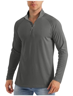 Men's Long Sleeve Sun Shirts UPF 50  Tees 1/4 Zip Up Fishing Running Rash Guard T-Shirts Outdoor Shirt
