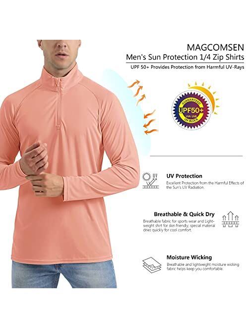 MAGCOMSEN Men's Long Sleeve Sun Shirts UPF 50+ Tees 1/4 Zip Up Fishing Running Rash Guard T-Shirts Outdoor Shirt