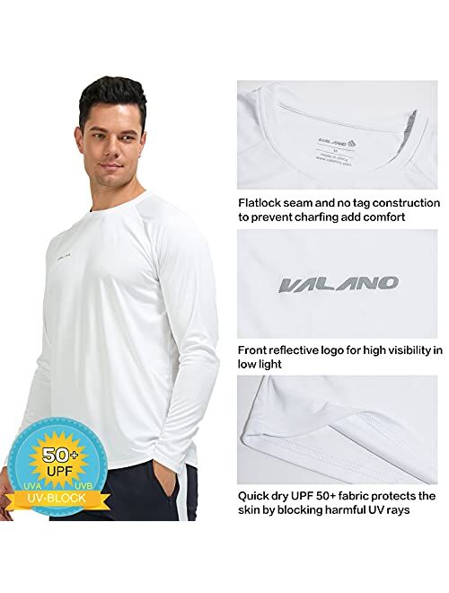 Valano Mens Long Sleeve Shirts UPF 50+ Sun Protection SPF Lightweight Quick Dry T-Shirts Outdoor Hiking Running Fishing