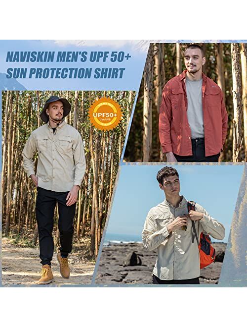 NAVISKIN Men's Sun Protection Fishing Shirts UPF 50+ Long Sleeve Sun Shirts for Men PFG Hiking Travel Camping