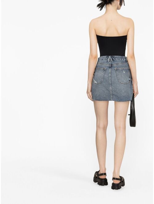 Good American distressed denim miniskirt