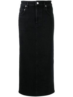 high-waisted straight denim skirt