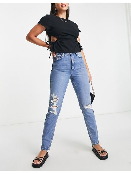 New Look Tall ripped skinny jeans in mid blue wash