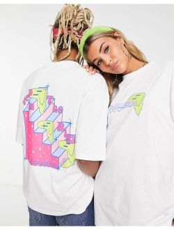 Unisex oversized T-shirt with neon print in white