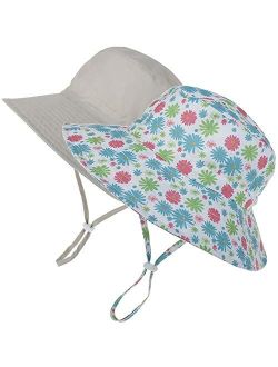 MaxNova Baby Sun Hat Toddler Summer UPF 50+ Baby Girl Bucket Hat Wide Brim Beach Hats for Baby Boys 0-7 Years 2pack
