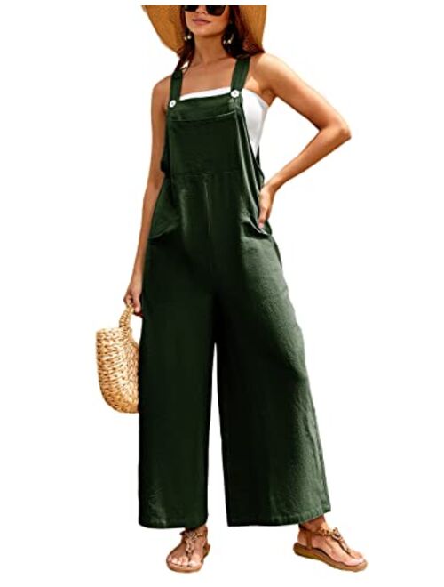 UANEO Womens Summer Sleeveless Jumpsuit Loose Fit Bib Cotton Overalls Casual Baggy Rompers