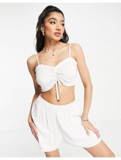 cheesecloth ruched tie front cami in ivory - part of a set