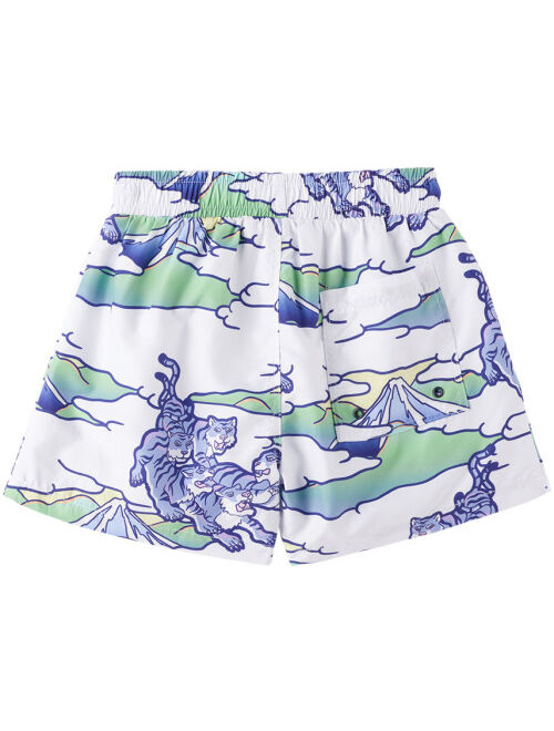 Kids White Kenzo Paris Printed Swim Shorts