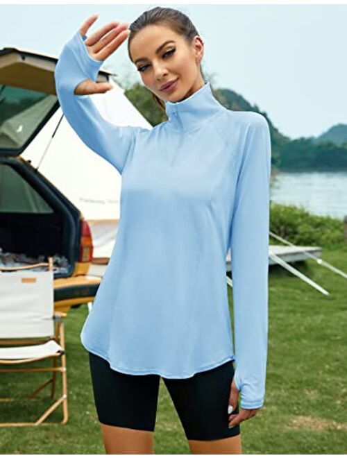 LOMON Women Long Sleeve Shirts Sun Protection 1/4 Zip Summer Quick Dry Hiking Shirts Quarter Zip Pullover for Women