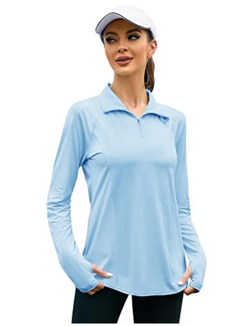 LOMON Women Long Sleeve Shirts Sun Protection 1/4 Zip Summer Quick Dry Hiking Shirts Quarter Zip Pullover for Women