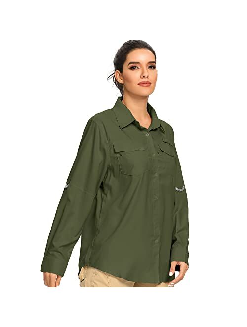 Toomett Women's UPF 50 Long Sleeve Safari Shirts,Sun Protection Quick Dry Outdoor Fishing Hiking Gardening Shirt