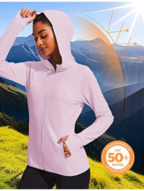 COOrun Women's UPF 50+ Sun Protection Hoodie Jacket Long Sleeve Hooded Active Shirts Outdoor Performance with Pockets