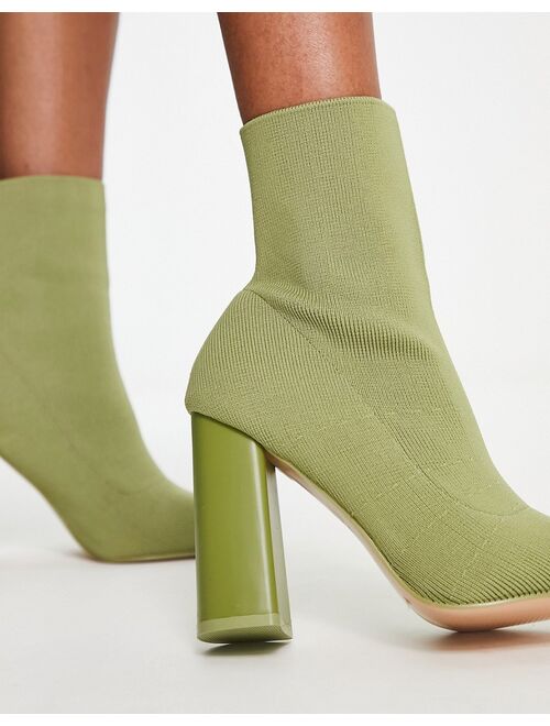 Public Desire Wide Fit Public Desire Exclusive Wide Fit Loyal heel sock boots in olive knit