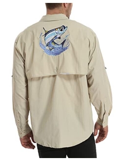 LRD Men's UPF 30 Long Sleeve Fishing Shirts Button Down Sun Protection Shirt