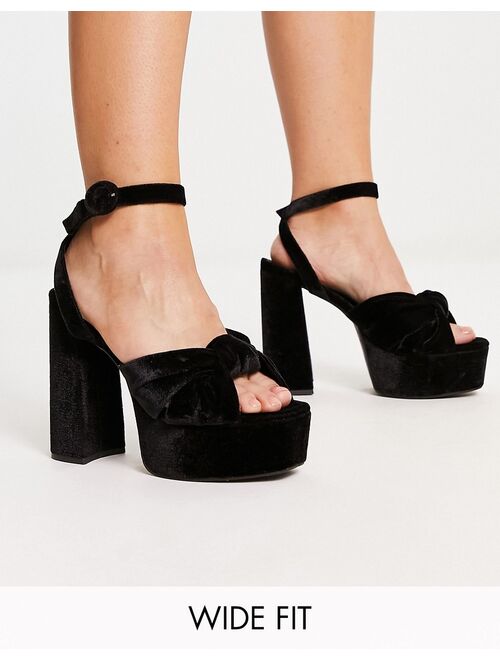 ASOS DESIGN Wide Fit Natia knotted platform heeled sandals in black