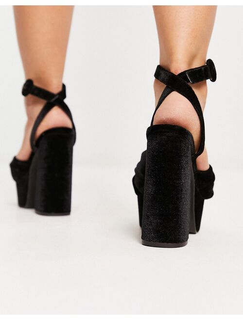 ASOS DESIGN Wide Fit Natia knotted platform heeled sandals in black